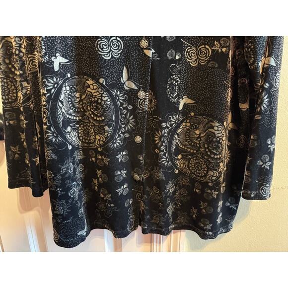 Notations Black Gild Long Sleeve Button Up Velvet Look/Feel Metal Buttons Sz 2X - Picture 3 of 9